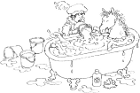 Download de kleurplaat het paard van Sinterklaas gaat in bad